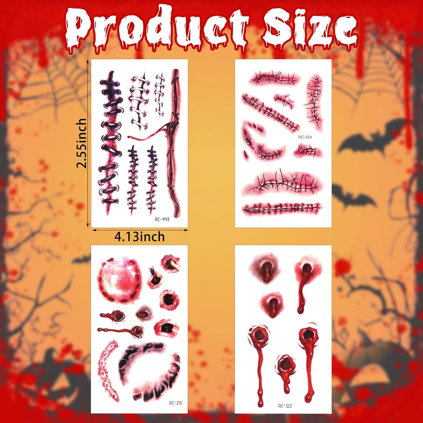 Halloween Decorations, 32PCS Halloween Tattoos Stickers, Scary Zombie Makeup, Relistic Fake Scars Wounds, Body Fake Tattoos for Women Party Favors Accessories for Trick or Treat Supplies Sticker