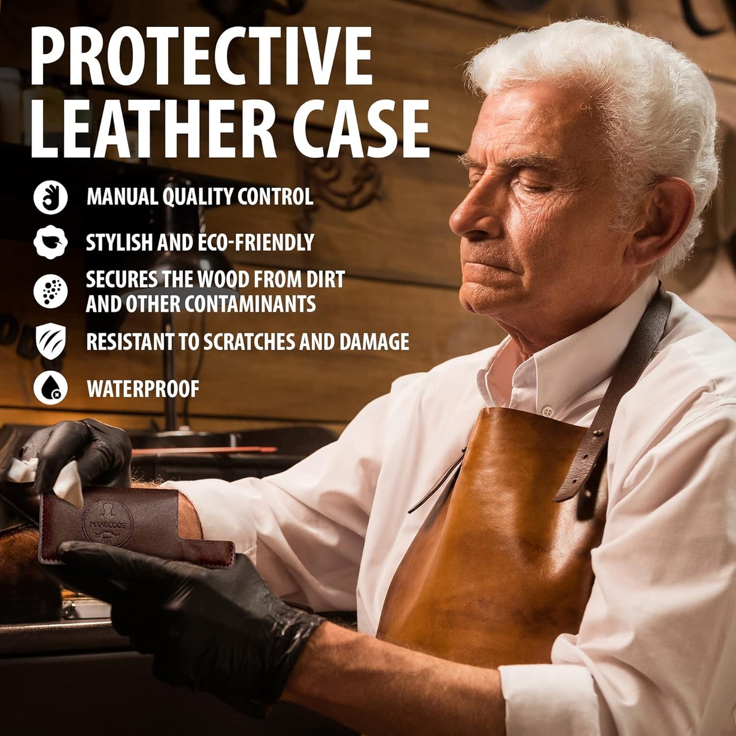 Wooden Hair Comb for Men - Premium Quality Anti-Static Sandalwood and Eco-Leather Pocket - Small Giftable Craft Box