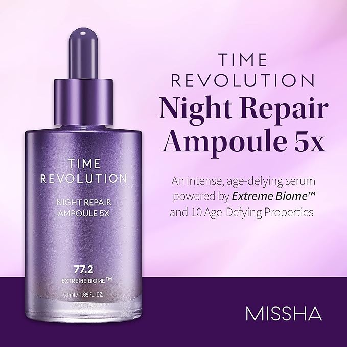 MISSHA Time Revolution Night Repair Face Serum Ampoule (5th Gen) - Overnight Probiotic Skincare for Intensive Repair and Radiance, 1.69 Fl Oz