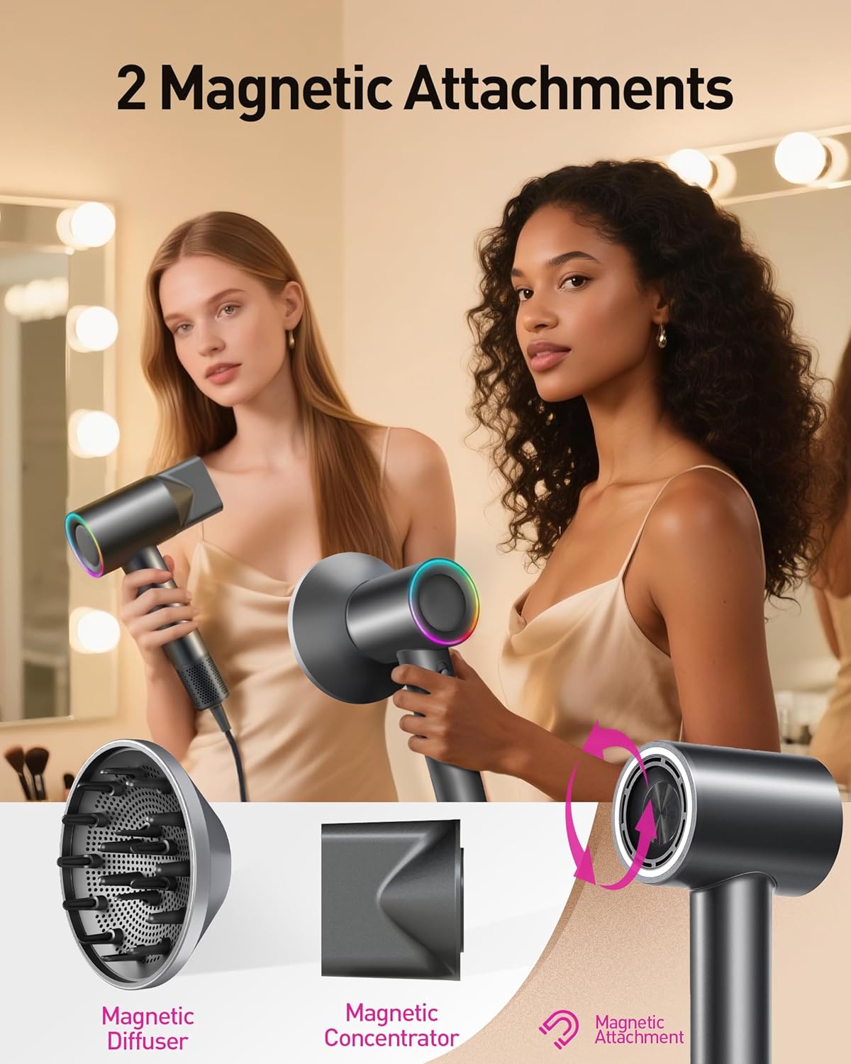 High-Speed Hair Dryer, 160,000 RPM Brushless Motor for Ultra-Fast Drying,500M Ionic Negative for Frizz Reduce, Low Noise Thermo-Control Blow Dryer with Diffuser for Curly Hair Women and Men,Grey