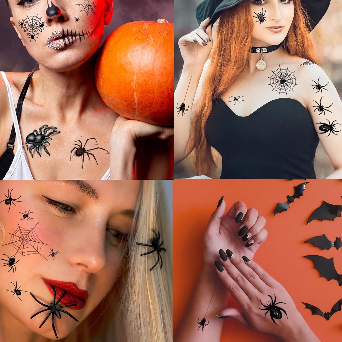 80+ PCS Halloween Spider Web Temporary Tattoos Halloween Makeup Kit for Women Adults, Halloween Face Tattoos Realistic 3D Spider Web Fake Tattoos for Kids Halloween Temporary Tattoos