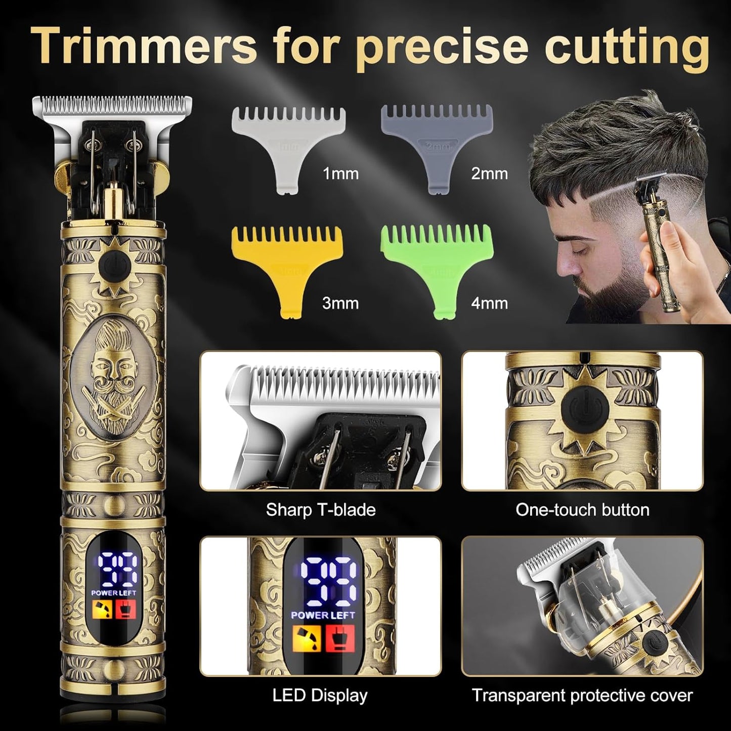Hair Clippers for Man T-Blade Trimmer Nose Hair Trimmer Electric Shaver Set, Professional Metal Body Barber Clippers Set for Haircut, Men’s Grooming Kit with LCD Display, Ideal Gift for Him