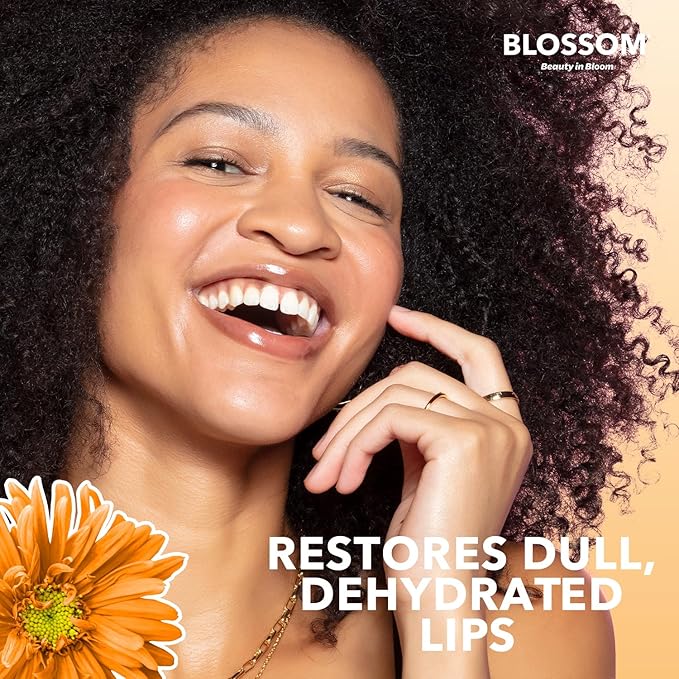 Blossom Lip Gloss & Lip Oil with Olive Oil + Grape Seed Oil, Moisturizing and Hydrating Shimmer Sparkle, Infused with Real Flowers, 3g, Mango