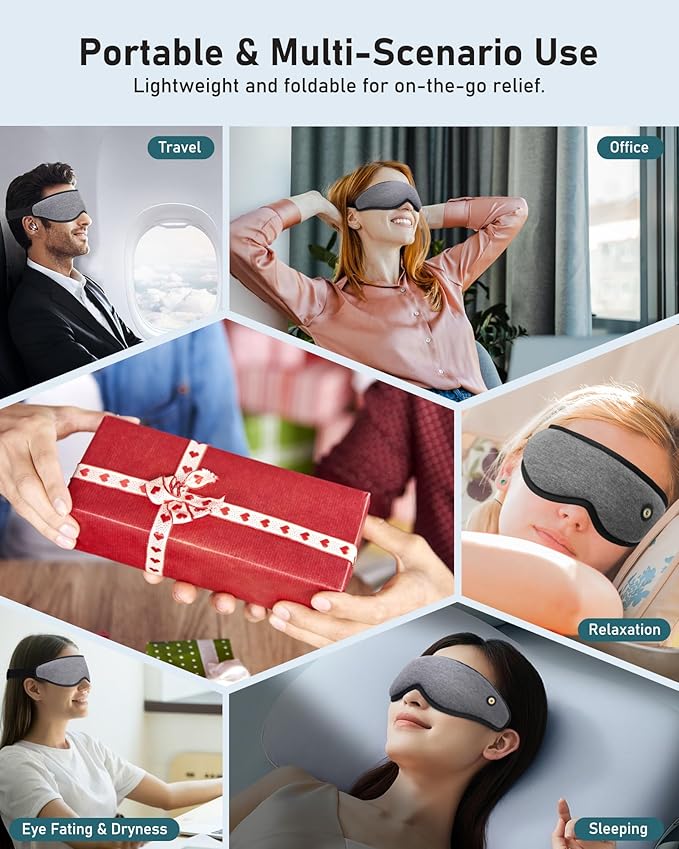 Heated Eye Mask Warm Eye Compress for Dry Eyes - Cordless Electric Heat Eye Mask with Temperature Timer Control Heating Pad for Dry Eye Relief, Stye, Blepharitis, Improve Sleep