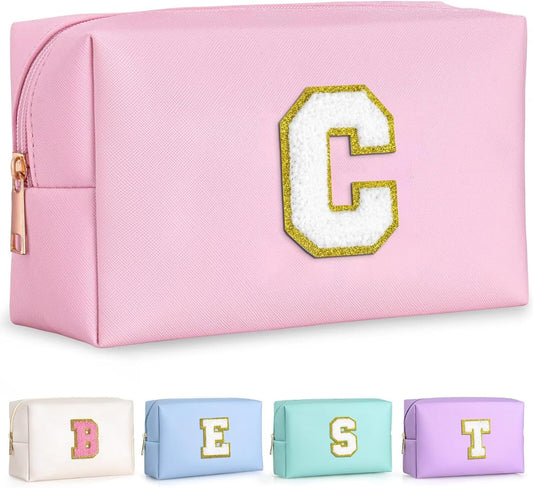 TOPEAST Gifts for Friends Female Mom, Cute Makeup Bag Small Pink Cosmetic Bag Travel Toiletry Bag, Personalized Birthday Gift for Women Girl, Preppy Travel Stuff for Girls (Pink C)
