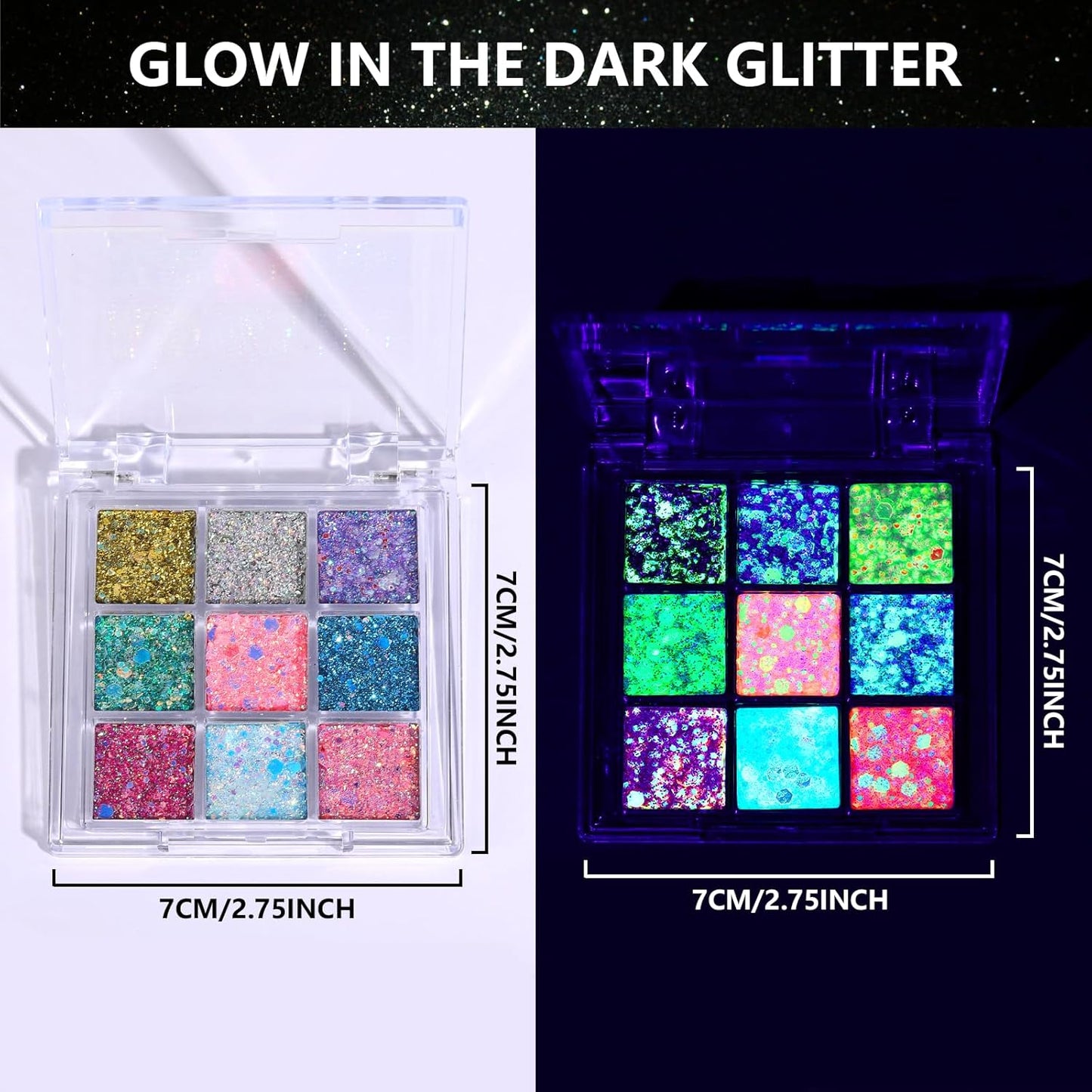 YGDZ Glow in The Dark Face Glitter, Hair Body Glitter Gel, Face Jewels Stick On for Women, Festival Carnival Outfits, Mermaid Costume for Halloween Makeup, Rave Accessories for UV Black Light Party
