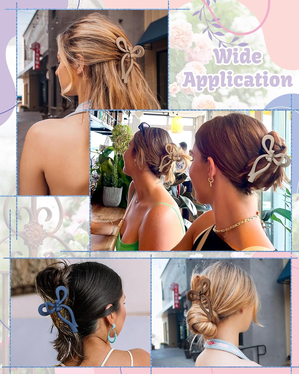 4 PCS Bow Hair Clips Bow Claw Clip for Women Nonslip Large Hair Claw Clips for Thin and Thick Hair Strong Hold Hair Bows (Gray+Light Brown+Dark Brown+Dark Blue)