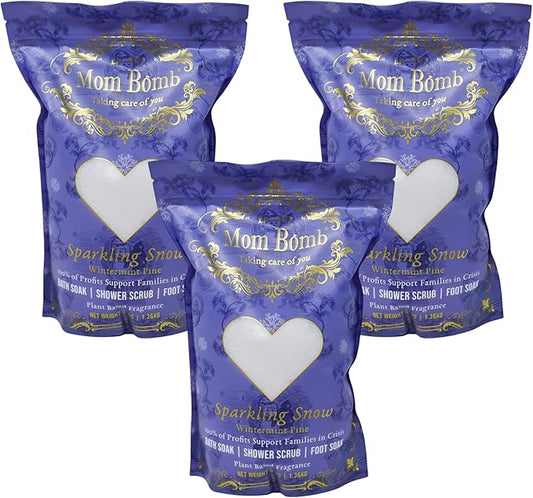 Mom Bomb Sparkling Snow Bath Soaks: Indulge in 3 lbs of Serenity for Baths, Showers, and Foot Treatments