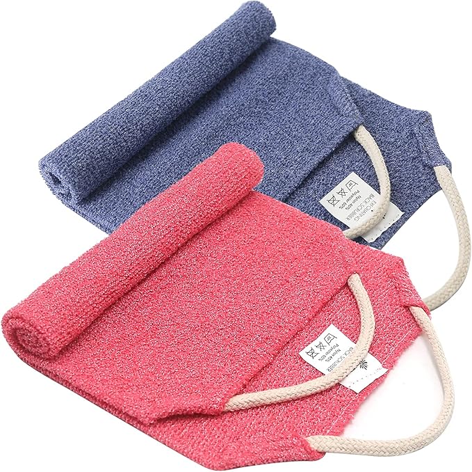 Evridwear Exfoliating Back Scrubber with Handles Two Sides for Body Shower Deep Cleans Skin Massages Invigorating Blood Circulation Men Women One Size (Pink and Blue)