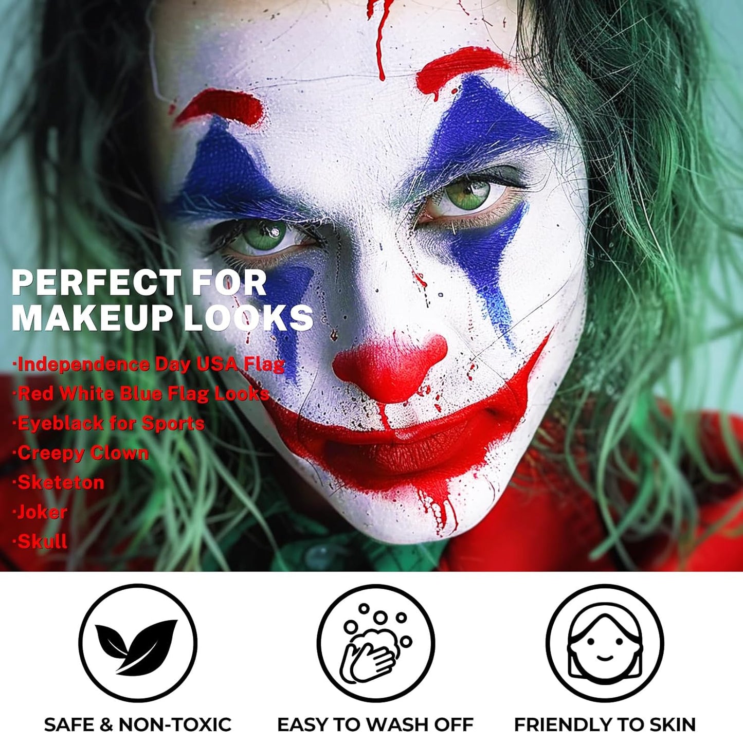 BOBISUKA Red White Blue Face Paint Stick Kit, Eye Black Sticks for Football Baseball Softball Lacrosse American-Flag, Body Paints Makeup Kit for Halloween Cosplay Special Effects Costume SFX