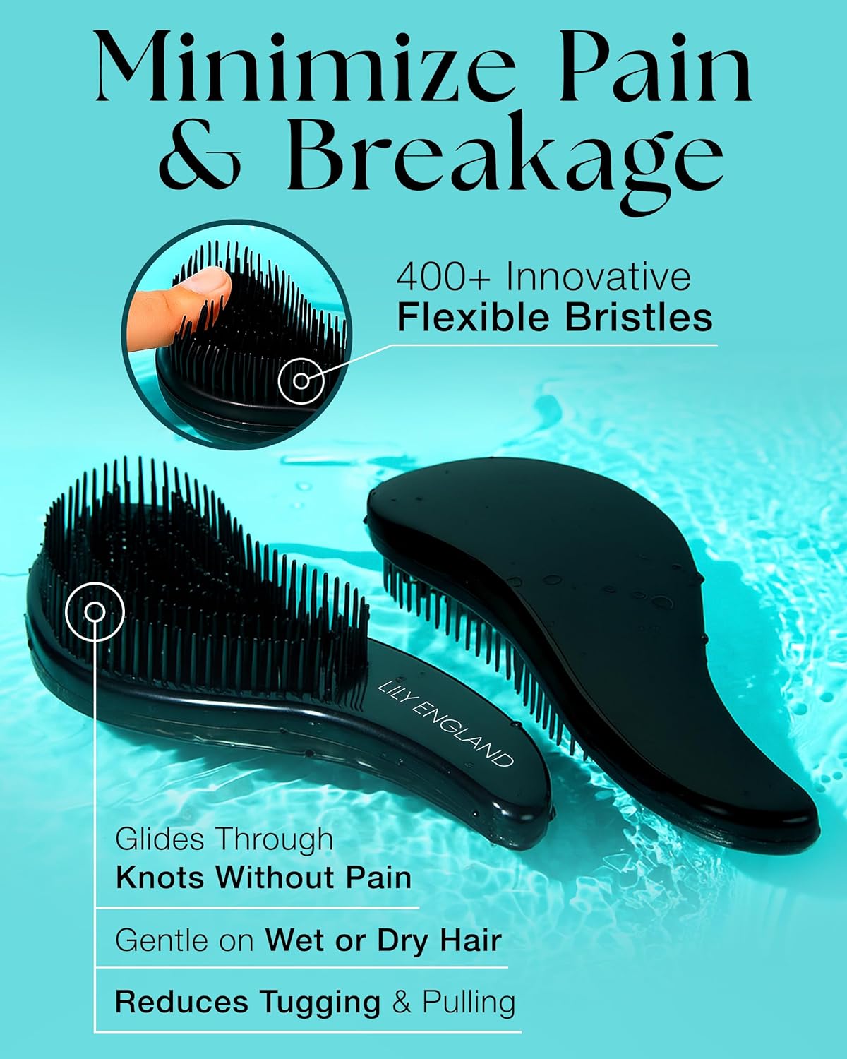 Lily England Hair Brush for Men with Curly, Thick, Straight & Natural Hair - Lightweight Mens Brush with Smooth Flexible Bristles - Black Hairbrush for Man with Wet & Dry Hair