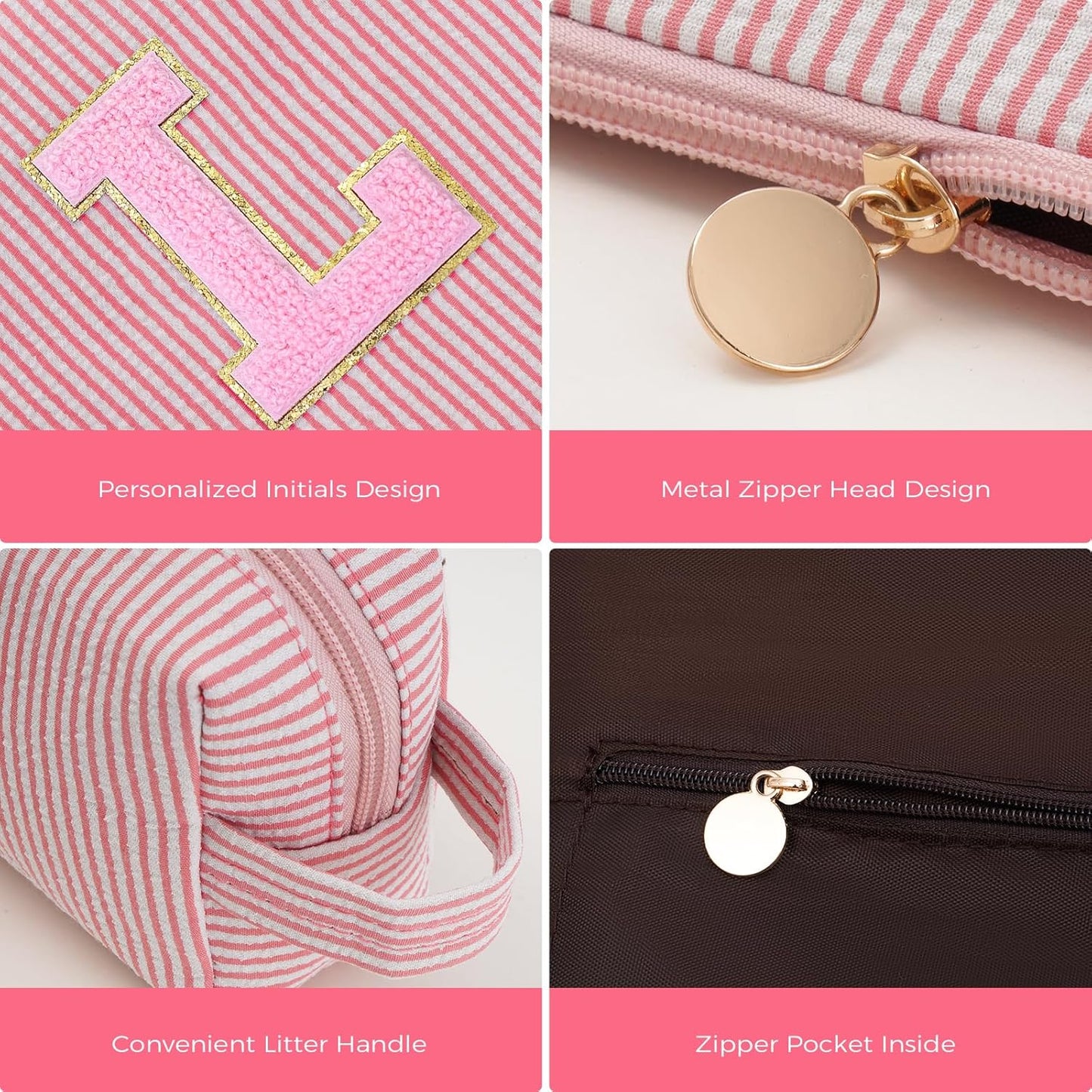 Monogrammed Gifts for Women - Cosmetic Bag for Teen,Initial Cute Makeup Bag Set for Women,Trendy Pouch for Niece Sister Friend Female Her,Birthday Gifts for Daughter - Peach,L