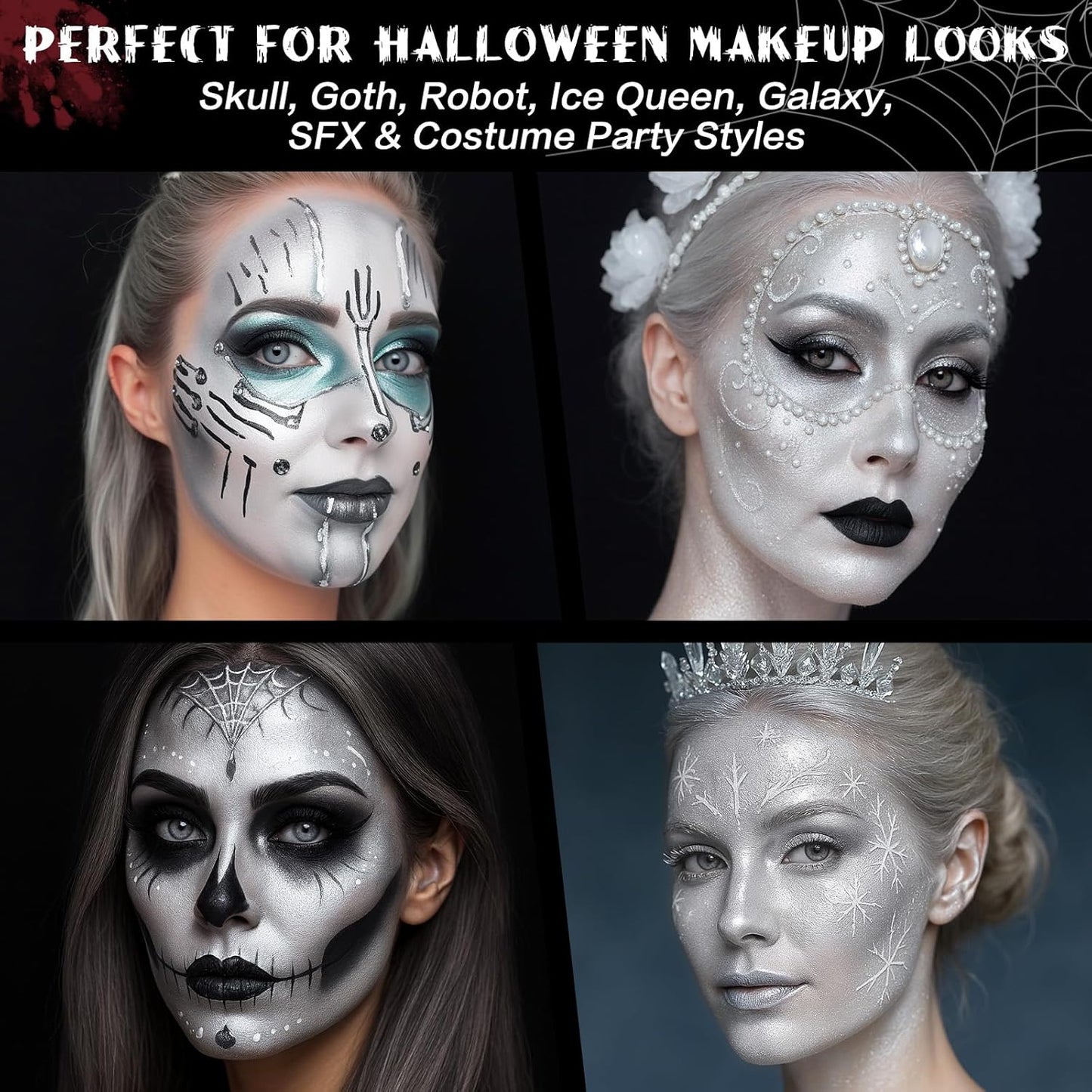 BOBISUKA Metallic Silver Face & Body Paint Stick Water-Based Washable Face Paint Makeup Stick for Halloween Skull, Goth, Robot, Ice Queen, Galaxy, Cosplay, SFX, Sports Eye Black & Costume Party