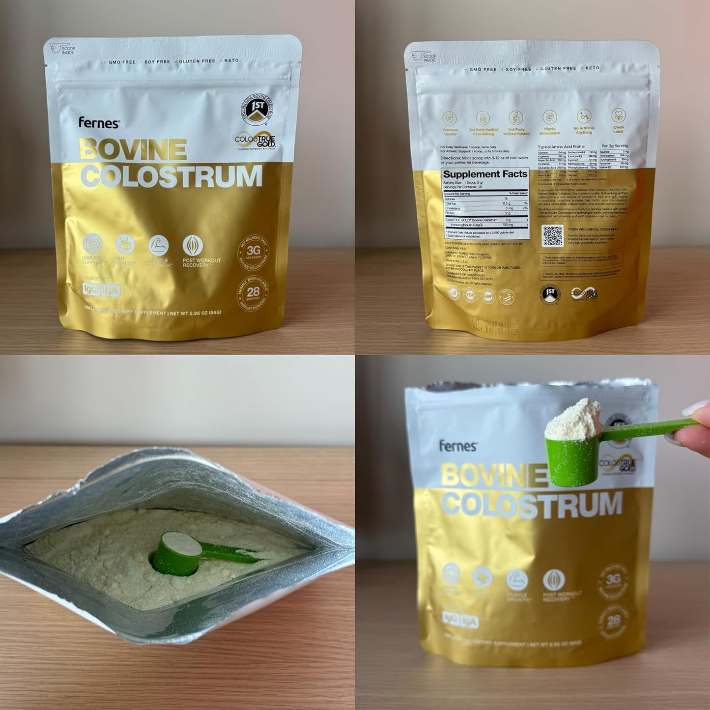 Grass Fed Whole Bovine Colostrum Powder for Women & Men – First Day Milking, Non GMO, Soy Free, Keto, Gluten Free – 28 Servings, 2.96 oz, Unflavored, Made in USA