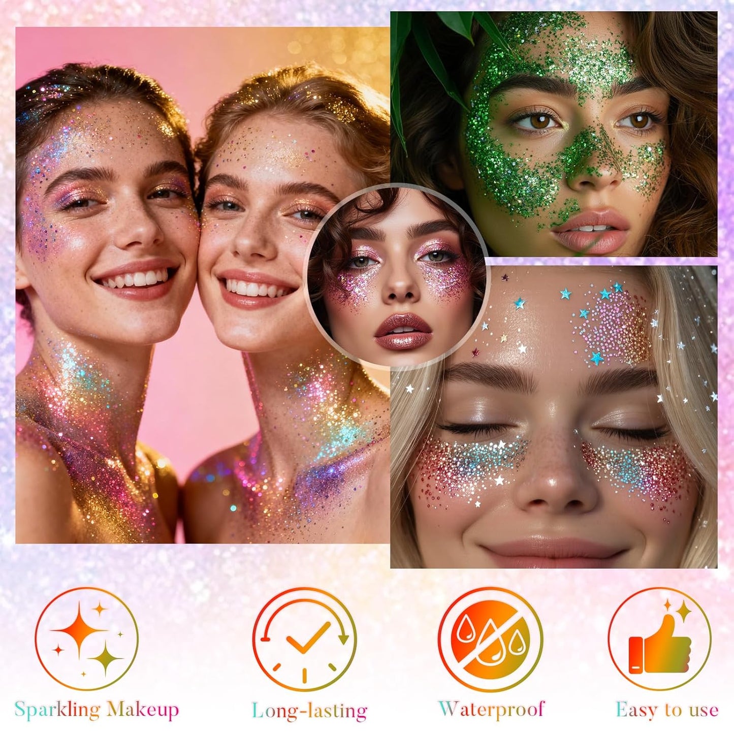 Rainbow Face and Body Glitter Stick for Sparkling Makeup, Hair Glitter Accessories for Women, Highlighting Stick for Fairy Dust Makeup, Cheerful Face Glitter for Festive Parties and Carnivals