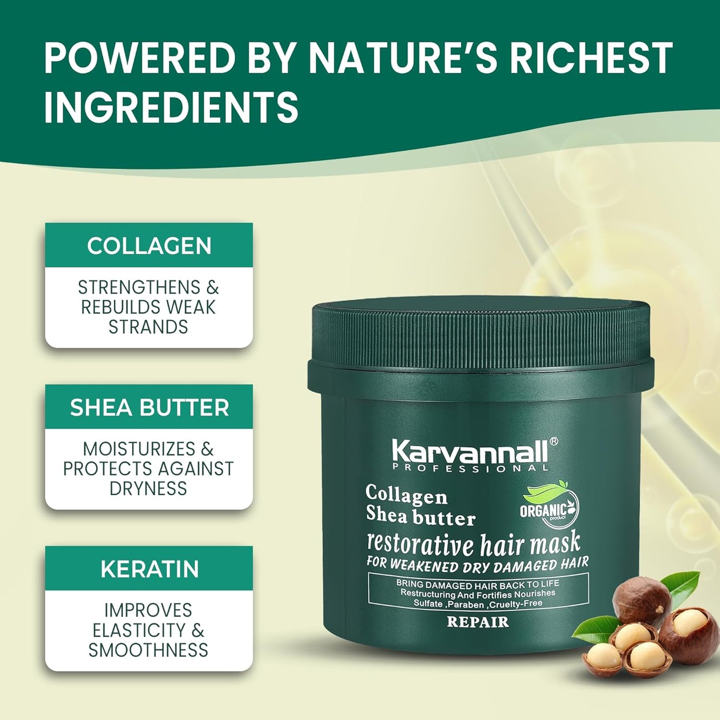 Professional Collagen Shea Butter Hair Treatment Mask | Deep Repair, Strengthening & Intense Hydration | For Dry, Weak & Damaged Hair | Sulfate-Free, Salon-Quality Formula | 16.9 Fl Oz