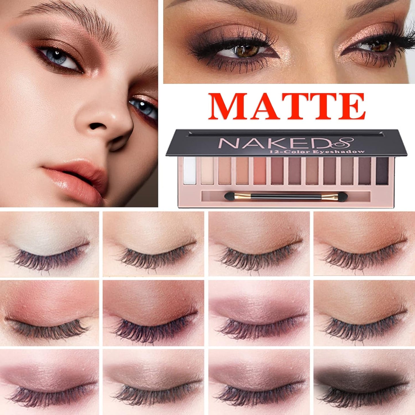 Matte 12 Colors Makeup Naked Eyeshadow Palette,Nude Matte Eyeshadow Palette,Natural Pigment Eye Shadow Pallete Set Long Lasting & Waterproof Smokey Eye Professional Beauty Makeup Kit