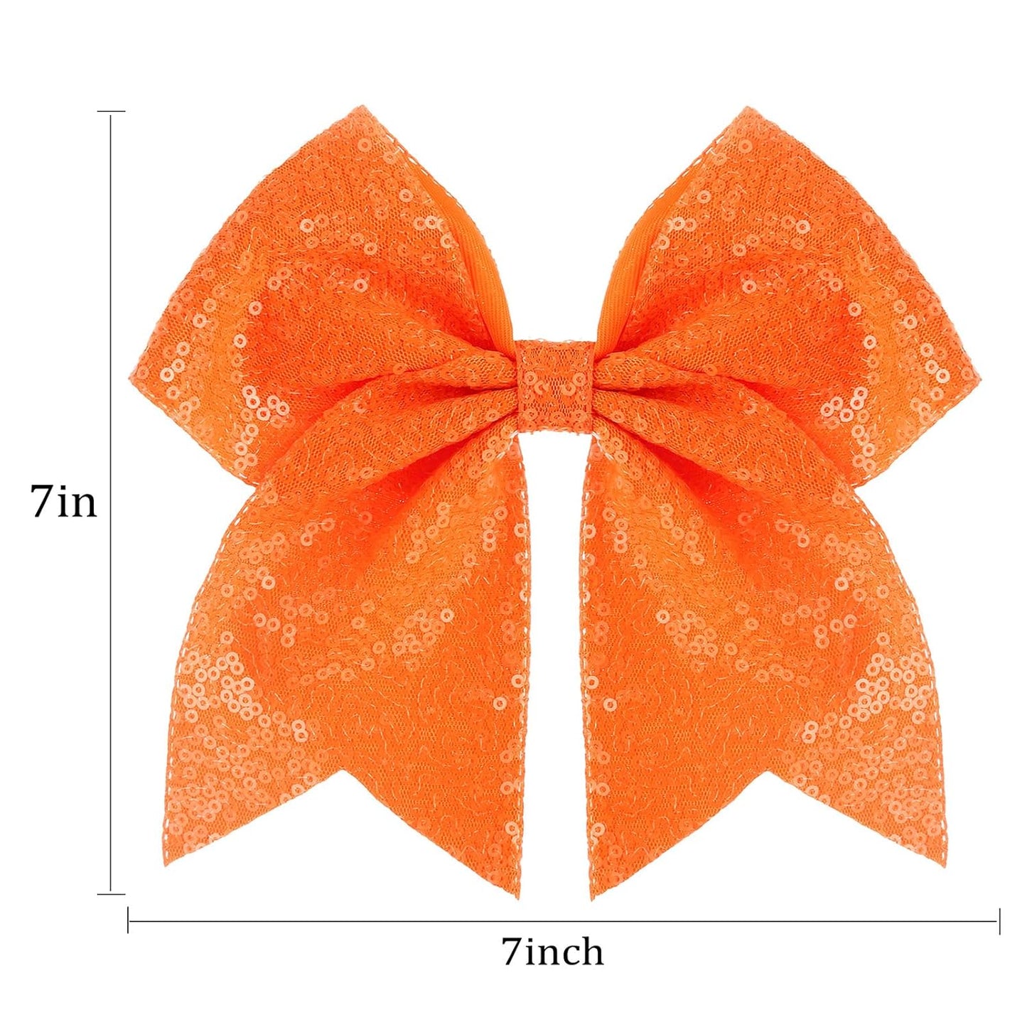 Large Glitter Cheer Bows Clips, Jumbo Big 7 Inch Cheerleading Sequin Hair Bow Hair Accessories for Teens Girls Football Sports Cheerleader Outfit Uniform (Orange)