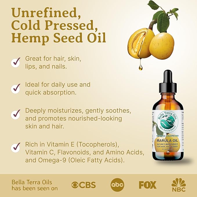 Bella Terra Oils - Marula Oil for Skin 4 oz - Dive into the Nutritional Excellence, Abundant in Vitamin C & Antioxidants, Perfect Companion for Your Face