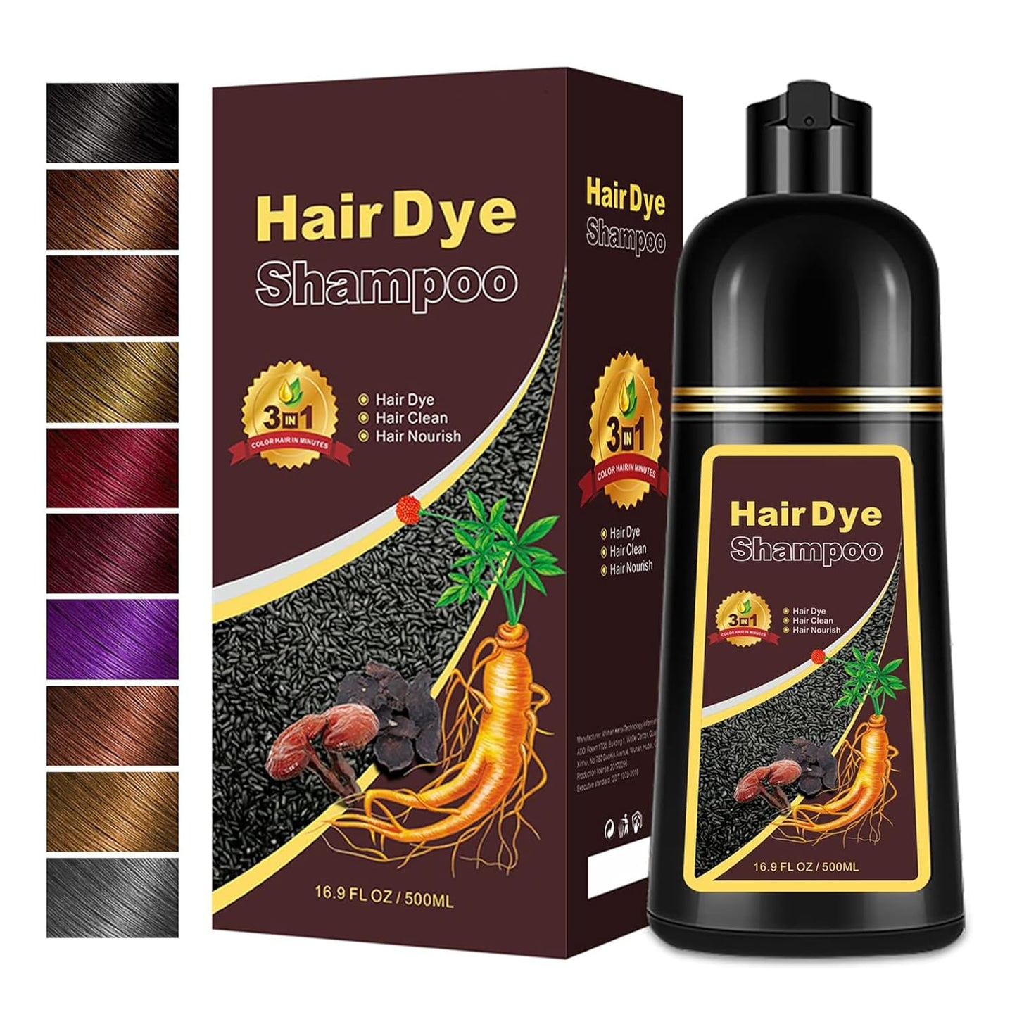 Hair Dye Shampoo 3 in 1, Long-Lasting Hair Color Shampoo with Herbal Ingredients, Instant Magic Hair Dye, Easy Application Shampoo Para Canas for Women Men 16.9 Fl Oz (Coffee)