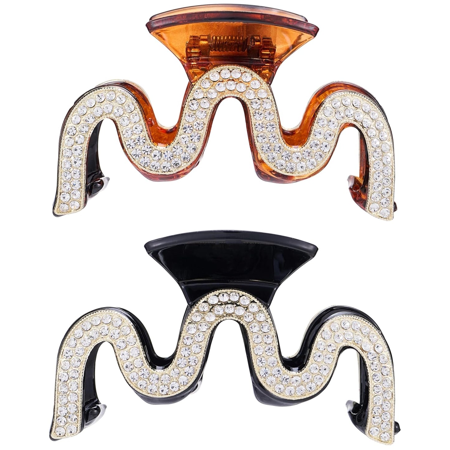 SINIDE Rhinestone Hair Claw Clips, Crystal Plastic Jaw Clip Nonslip Acrylic Claw Clips for Thick Long Hair, Large Fashion Clamps Accessories for Women Ladies Strong Hold Barrette for Styling (2 Pack)