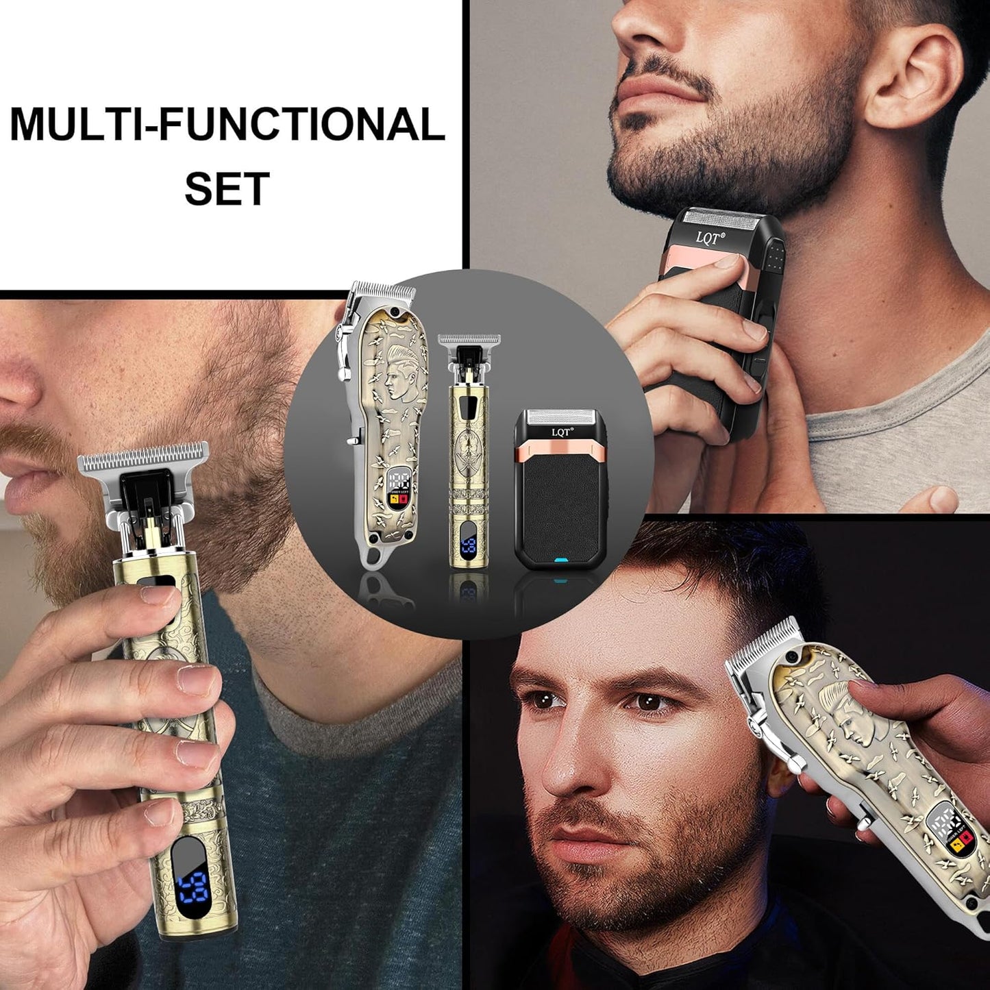 Professional Hair Clippers Set for Men, Cordless Rechargeable Barber Trimmers for Hair Cutting, Electric Shavers, LED Display, Grooming Kit for Head, Face, Body, Gifts for Men Husband & Father