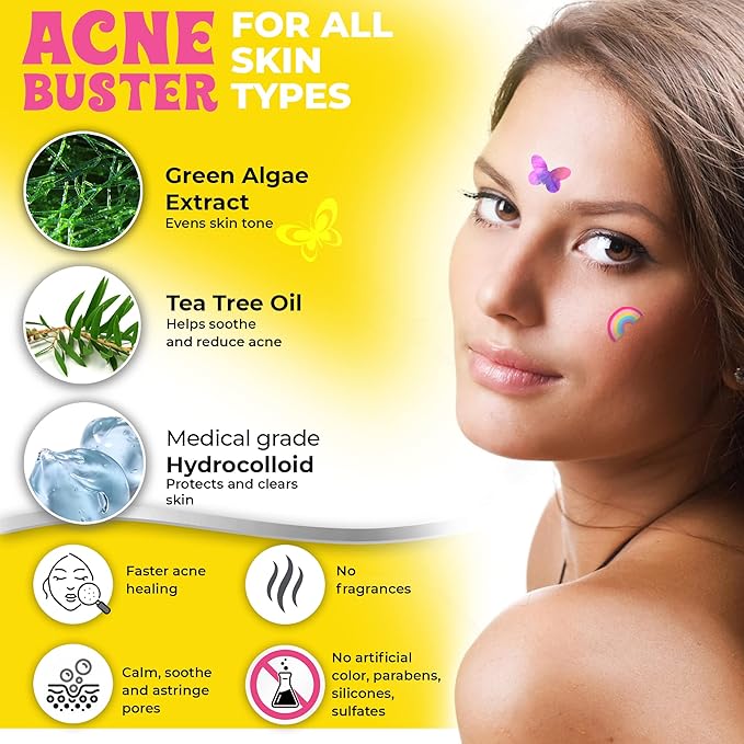 My Beauty Spot Pimple Patches Cute Acne Patches for Face 20 Pcs with Tea Tree Extra & Salicylic Acid, Butterfly and Rainbow Colorful Fun Designs – Pimple Patches for Face Acne Spot Treatment