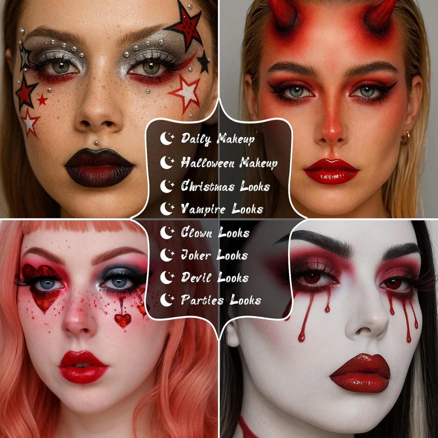 UCANBE Red Eyeshadow Makeup Palette, 15 Colors Burgunry Gray Silver Shimmer Matte Glitter Metallic Eye Shadow Pallet, Pigmented Make Up Kit for Halloween Parties Christmas Joker Vampire Clown