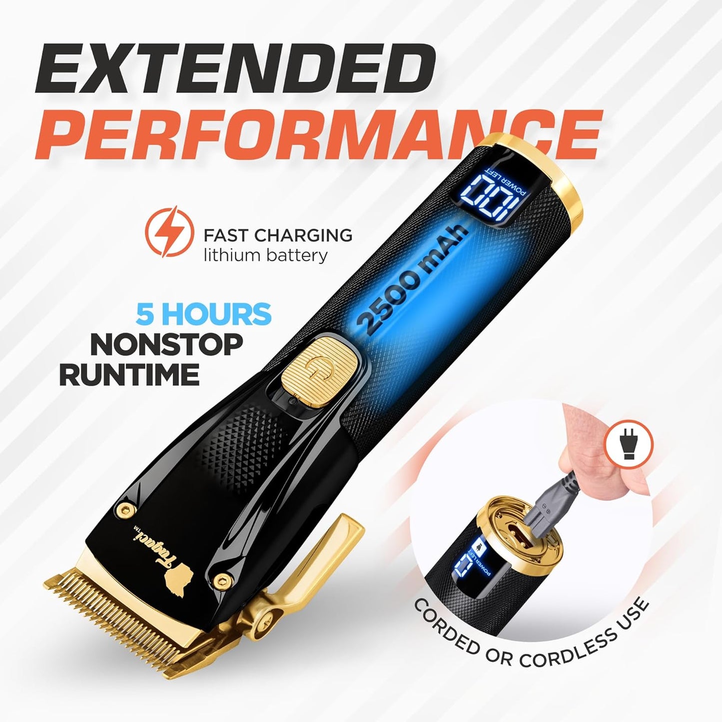 Fagaci Professional Hair Clippers for Men - Precise Cutting, Turbo Power Cordless Hair Clippers with 5 Hour Battery Life