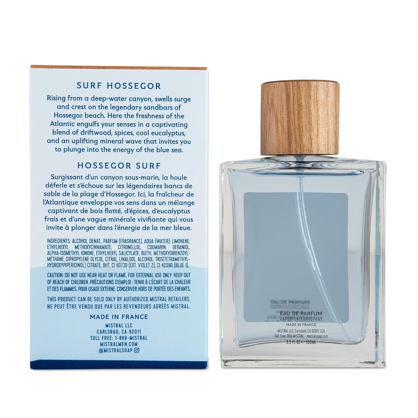 Mistral Men's Cologne - Surf Hossegor Eau de Parfum Spray | Long-Lasting Fresh Cologne for Men with Driftwood, Sea Salt & Eucalyptus | Cruelty-Free French Fragrance | Made in France – 3.4 Oz