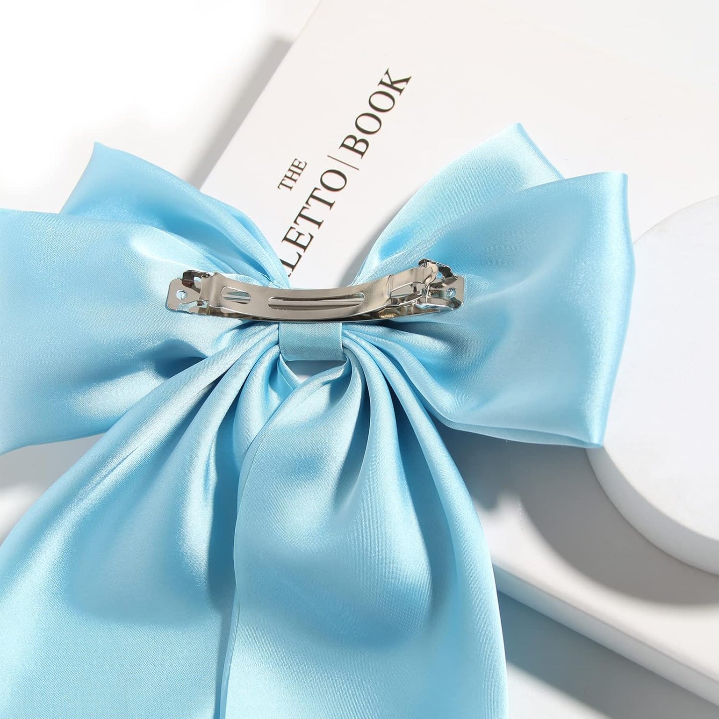 SUSULU Blue Hair Bow Clips for Women Lilac Big Bows Metal Clips French Barrette with Long Tail Satin Ribbon Hairpin Lady Barrettes Scrunchies Ponytail Accessories 2pcs