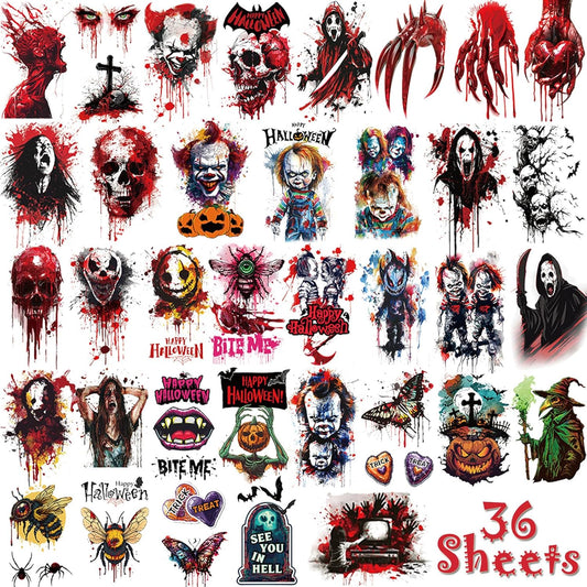 Halloween Temporary Tattoos, 36 Sheets Large Realistic Tattoos for Kids & Adults, Party Decoration Tattoos