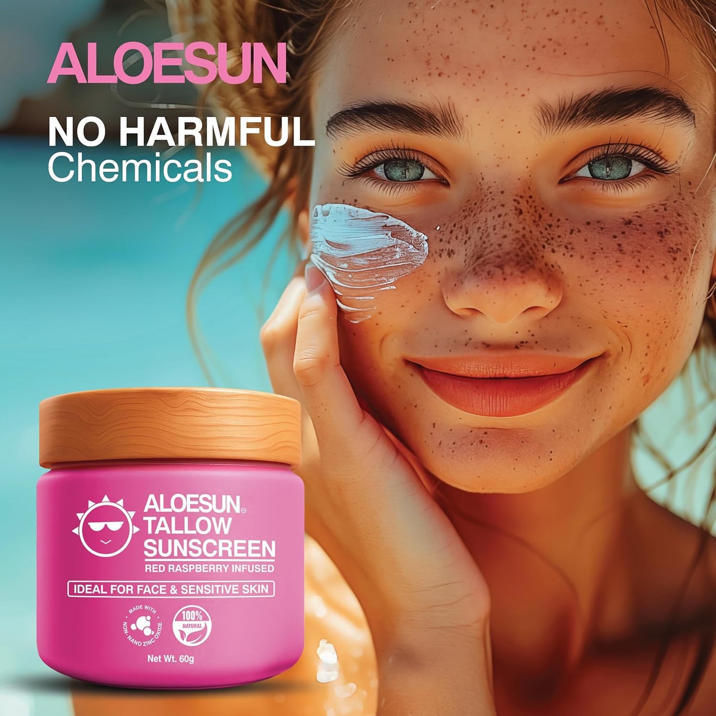 ALOESUN Organic Beef Tallow Sunscreen - Natural Sunblock Lotion for Face and Body with Non Nano Zinc Oxide Mineral Protection - Reef Safe Travel Size Tallow Moisturizer for Adult and Baby - 2.12 Oz