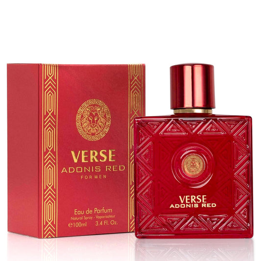 Verse Adonis Red for Men - 100ml Eau De Parfum Spray - Fruity Warm & Floral Fragrance Smell Fresh All Day Long Lasting Includes NovoGlow Carrying Pouch Gift for All Occasions