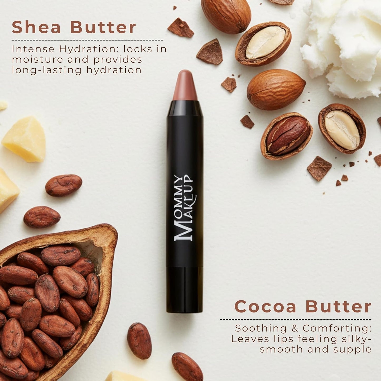 Mommy Makeup Triple Sticks Lipstick, Cream Blush & Teatment All-In-One with Shea & Cocoa Butter - Soft & Creamy Moisturizing Lip Crayon For Lips & Cheeks (Bare Babe)