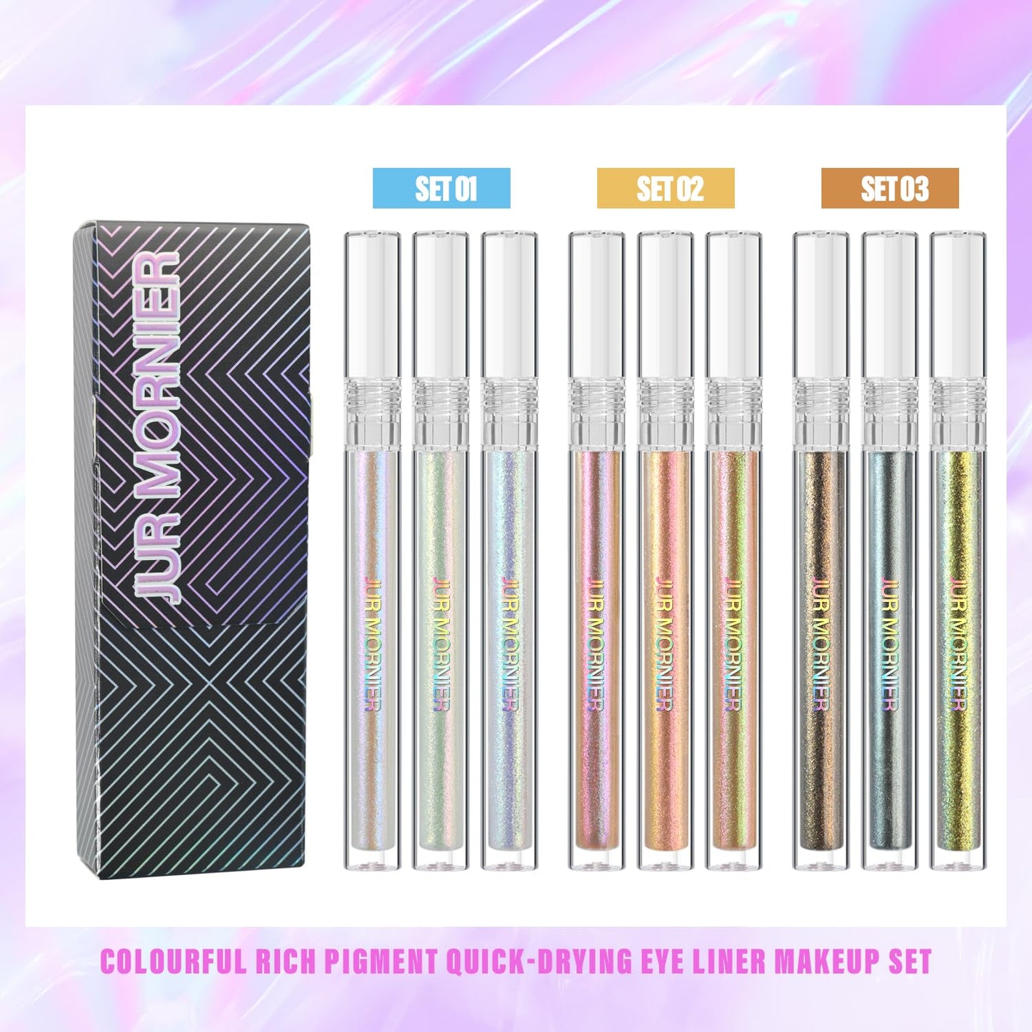 Multichrome Liquid Eyeshadow Set,3 Colors Multi-Dimensional Eye Liner Makeup,High Pigment Waterproof Metallic Eye Shadow,Ultre Fine Tip Glitter Eyeshadow (04 wonder+05 sunrise+06 dusk)