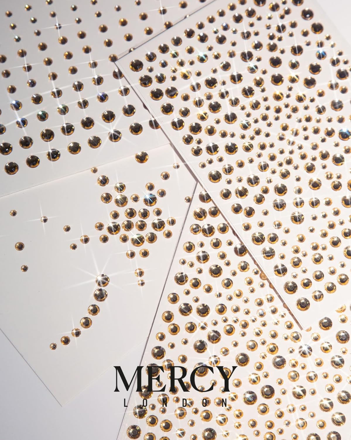 MERCY LONDON Face Gems in Gold, 866 Self Adhesive Rhinestone Stickers for Face, Eye, Makeup, Body, DIY Face Gems