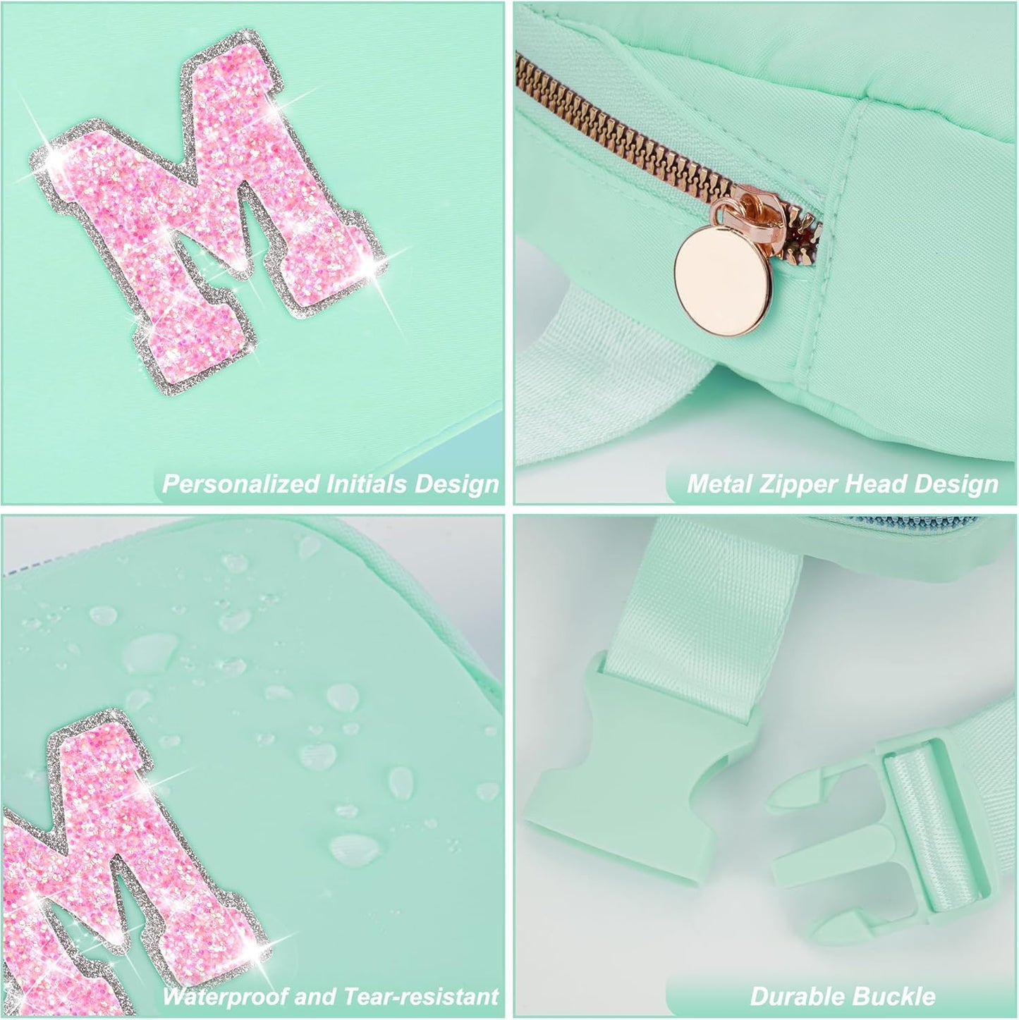 Fanny Pack Belt Bag Crossbody Bags with Initials Letter Patch Trendy Stuff for Teens Cute Stuff Birthday Gifts for Teenager Girls | Light Green,Initial M