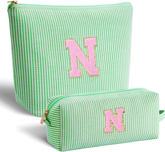 Personalized Makeup Bag for Women Girls - Fashion Cosmetic Bag Trendy Travel Toiletry Bag with Initials Letter - Teen Gifts - Green,N