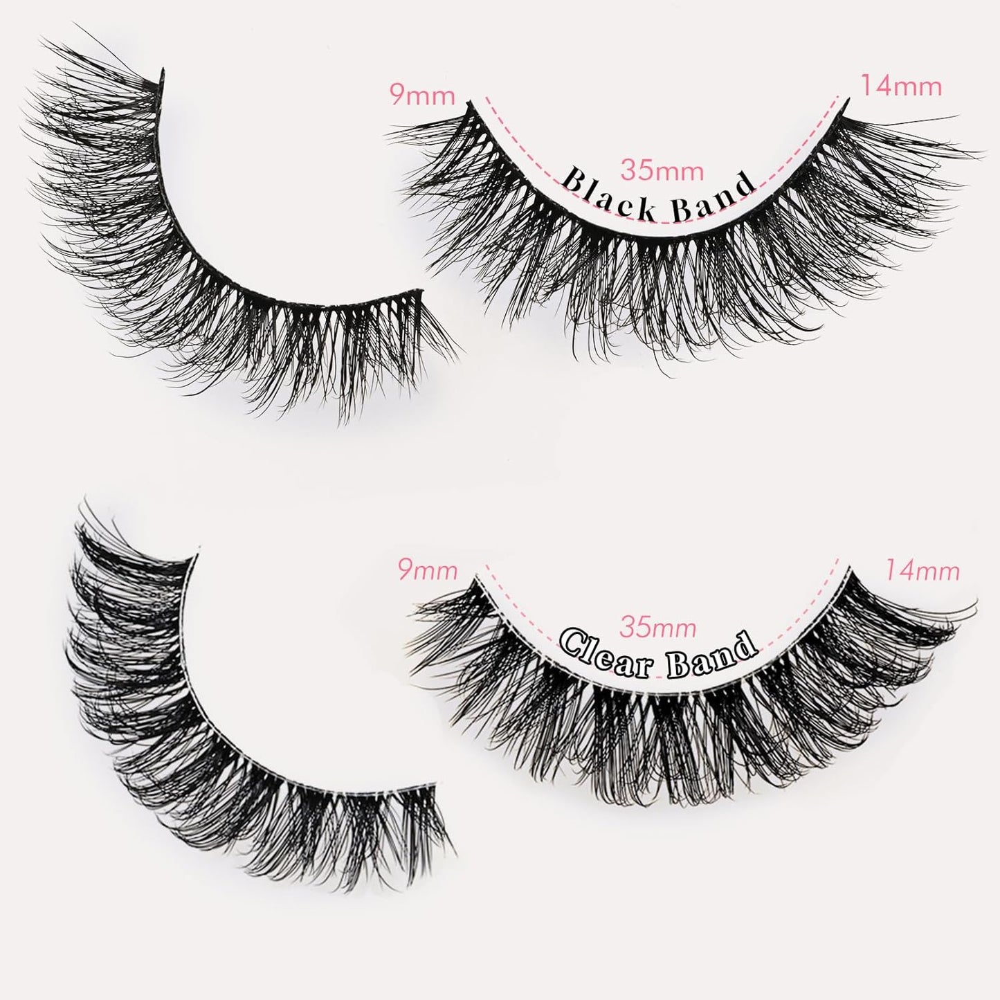 FARRED Natural Lashes Short Eyelashes Wispy False Mink Clear Band & Black Lash Strips Mixed 14 Pair Natural Look Fluffy Cat Eye Strip Eyelash Small Fake Lashes Full Pestañas Set for MUA and Beginners