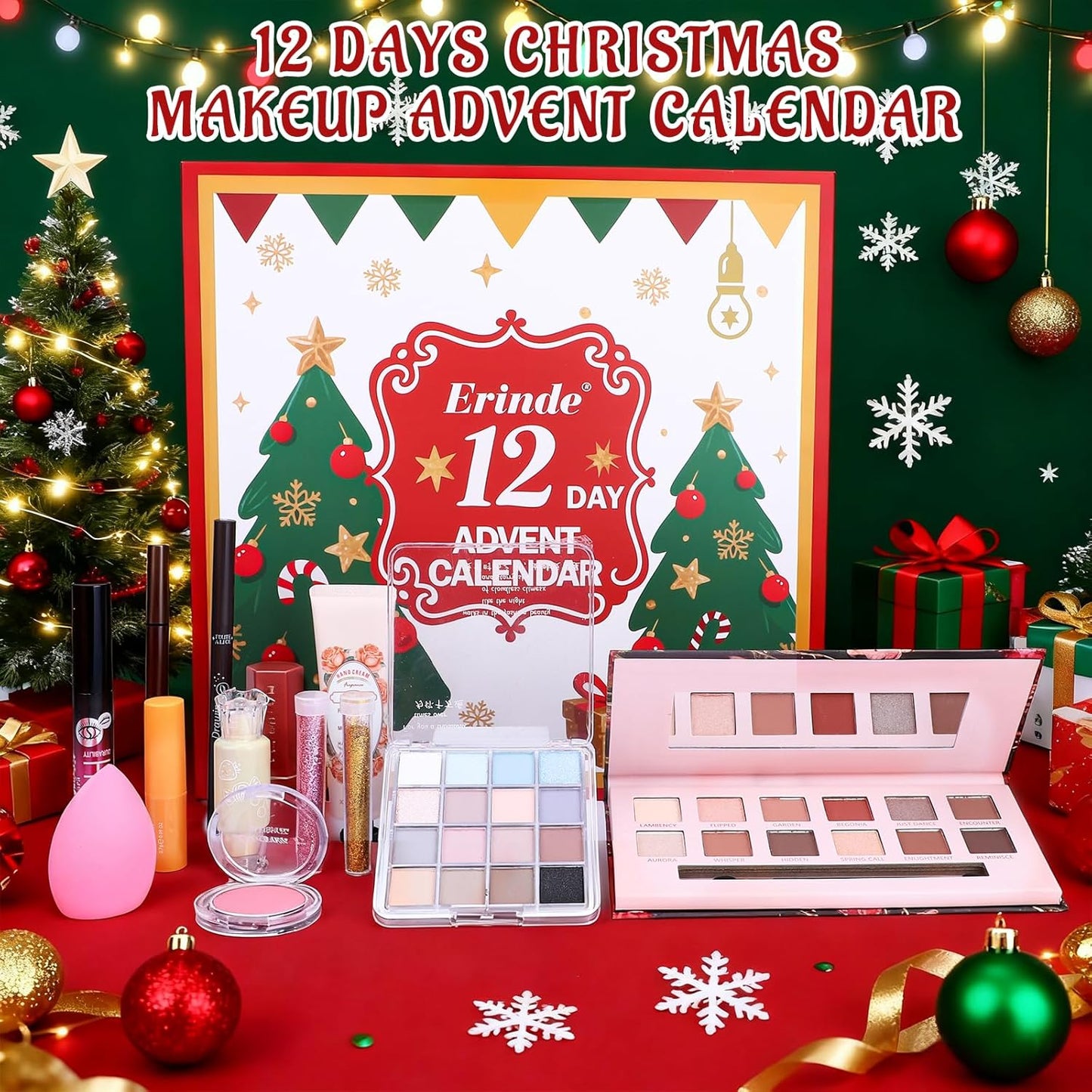 Erinde Makeup Advent Calendar 2025, 12 Days Christmas Gift Makeup Set for Teen Girls & Women, 2025 Xmas Holiday Countdown Calendar Beauty & Cosmetics Holiday Surprise Make Up Gift Kits for Women
