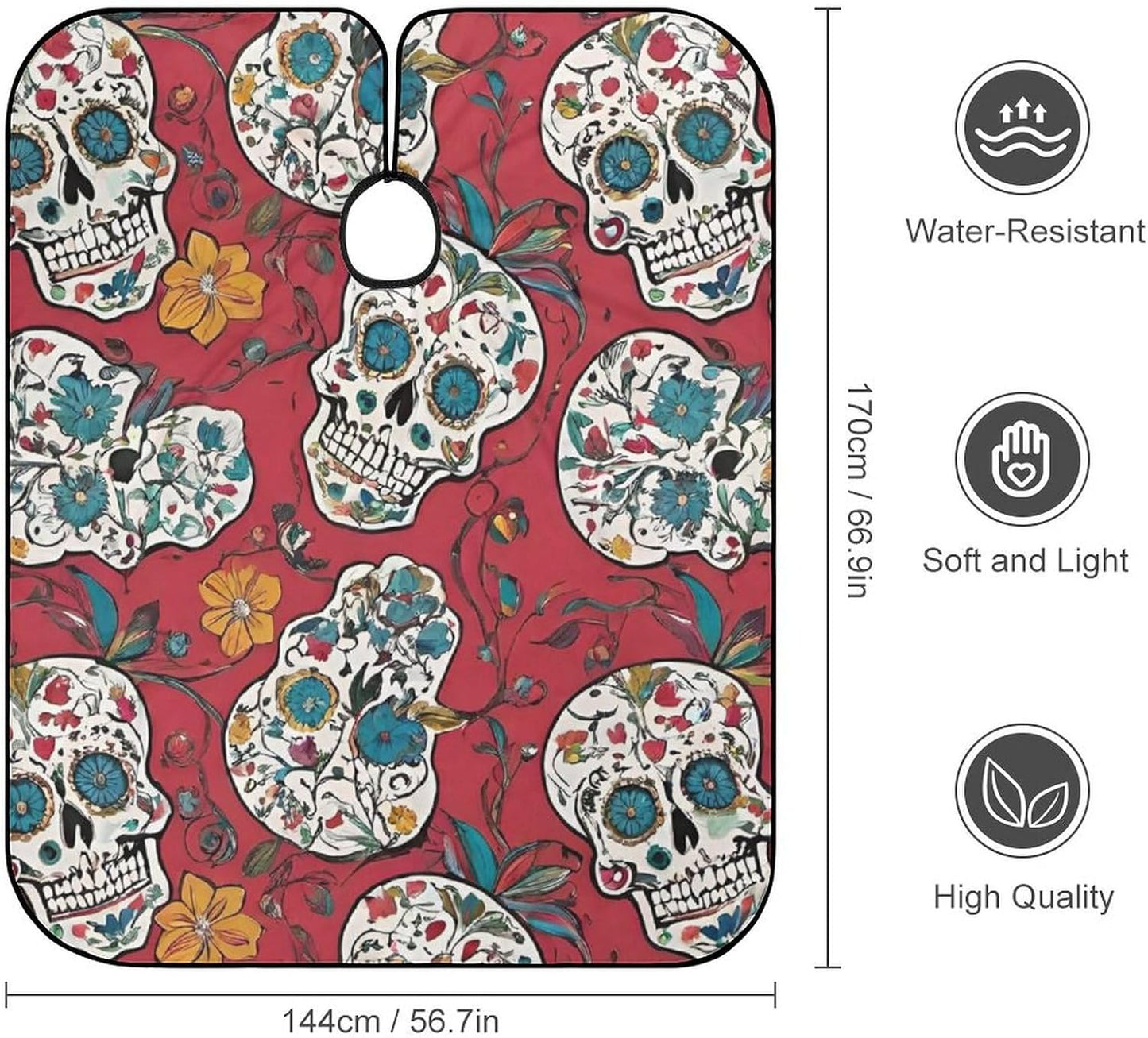 Professional Hair Cutting Salon Cape 57x67 Inch - Barber Cape for Stylists - Sugar Skull Cross Flower Art Lightweight Hairdresser Gown