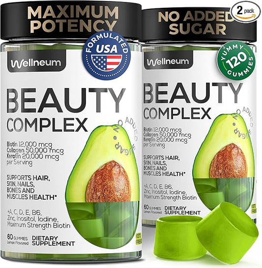 Biotin and Collagen Peptide Gummies for Hair Growth, Skin and Nails 12000 Mcg - Biotin Chewables with Keratin Max Strength - Beauty Gummies for Women and Men - Sugar Free, Non-GMO Gummy Supplement