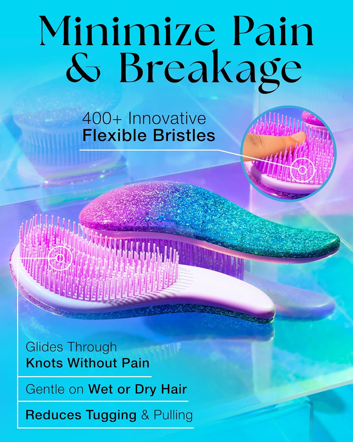 Lily England Detangler Hair Brush for Curly, Thick, Straight & Natural Hair - Gentle Detangling Brush for Women, Kids & Toddlers with Flexible Bristles - Smooth Hairbrush for Wet & Dry Hair, Purple