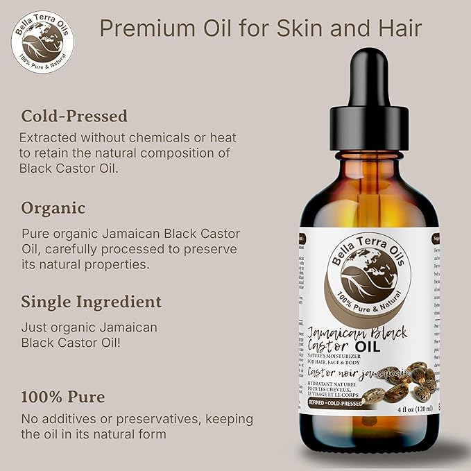 Bella Terra Oils - Jamaican Black Castor Oil 8 oz - Capturing the Essence of Nature, A Versatile Addition to Your Beauty Routine