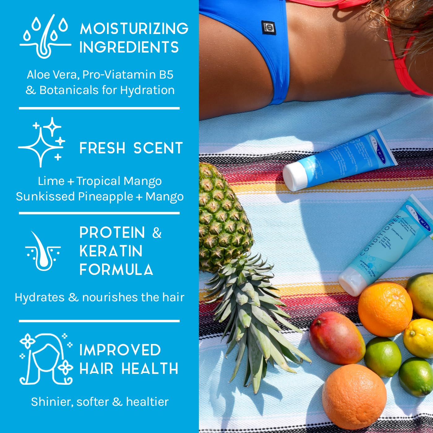 TRISWIM Hair Care Gift Set | Chlorine Shampoo and Conditioner for Swimmers, 8.5 fl oz | Paraben-Free with Aloe Vera and Chamomile | Restores Chlorine-Damaged Hair | Includes Body wash & Lotion Samples