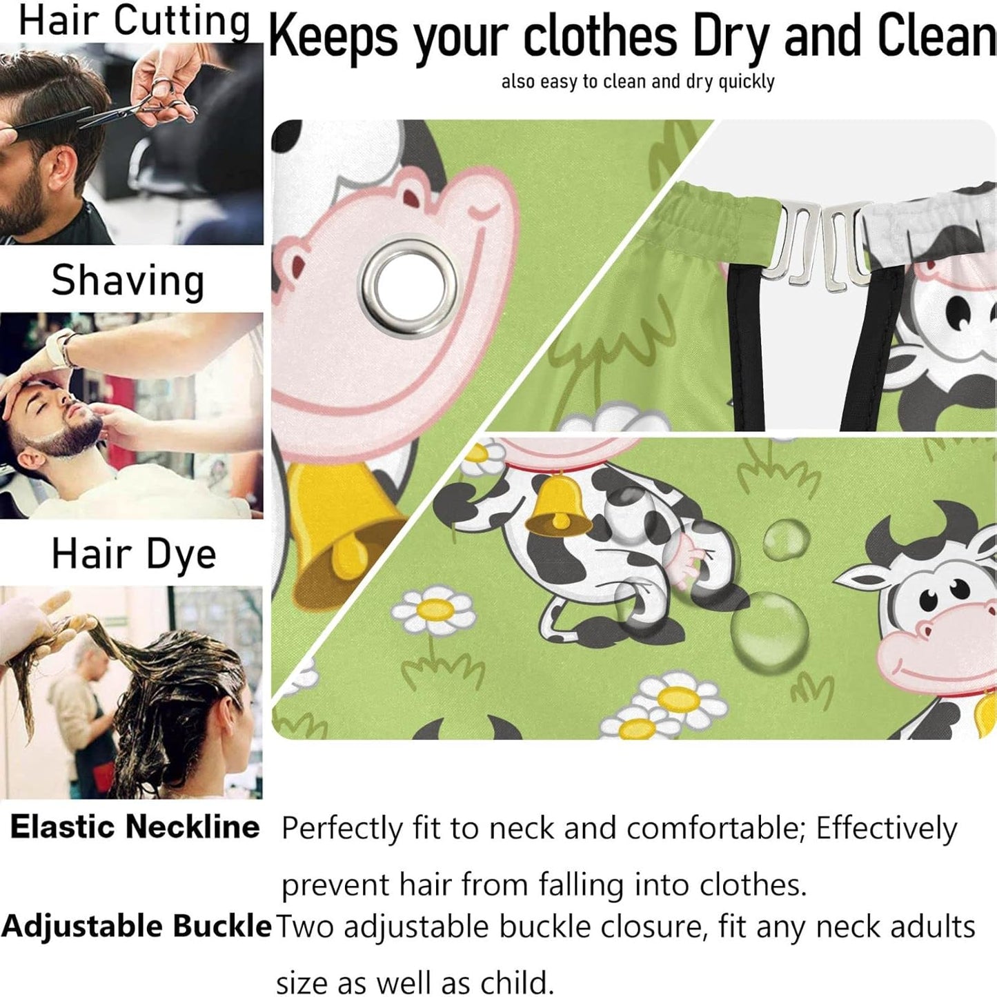 visesunny Barber Cape Funny Cartoon Cow Polyester Hair Cutting Salon Cape Apron Anti-Static Haircut Water-Resistant Shaving Cloth Beard Shaving Bib Hairdressing Cape