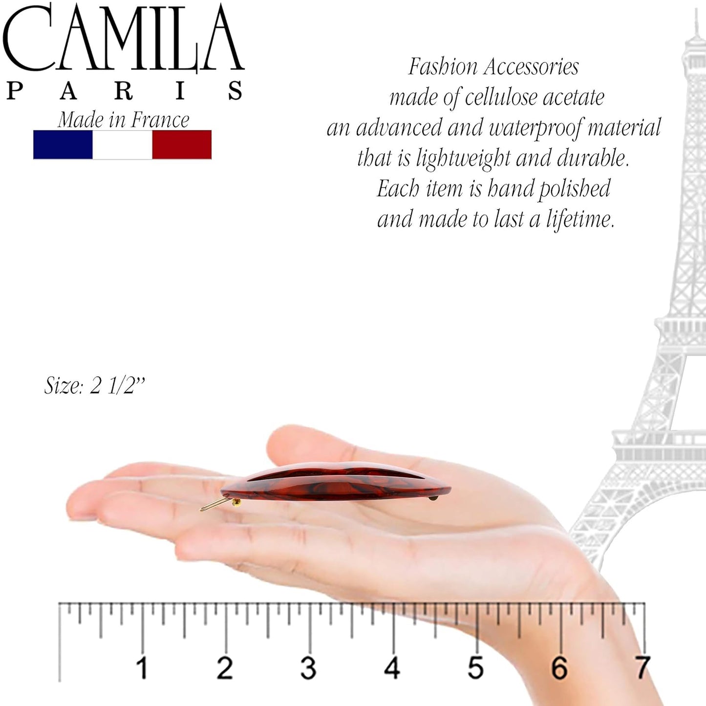 Camila Paris CP2972 French Hair Barrette Clip for Girls, Small Handmade Kiss Red, Strong Hold Grip Hair Clips for Women, No Slip and Durable Styling Girls Hair Accessories, Made in France
