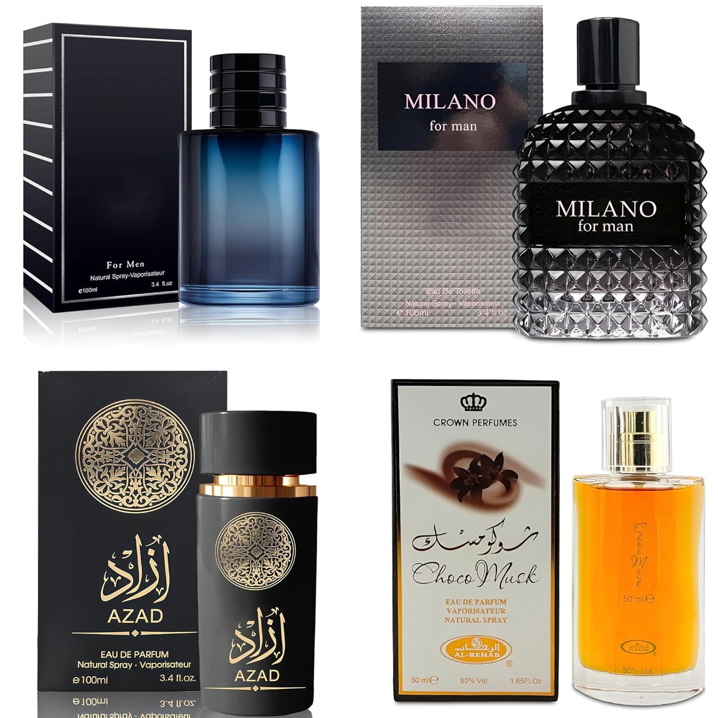 4-Piece Cologne for Men Includes Choco Musk/SE/AZAD/Milano Scent of Woody, Spicy, Citrus & Aromatic eau de parfum Men Gift Set Each 100Ml for Daily Use