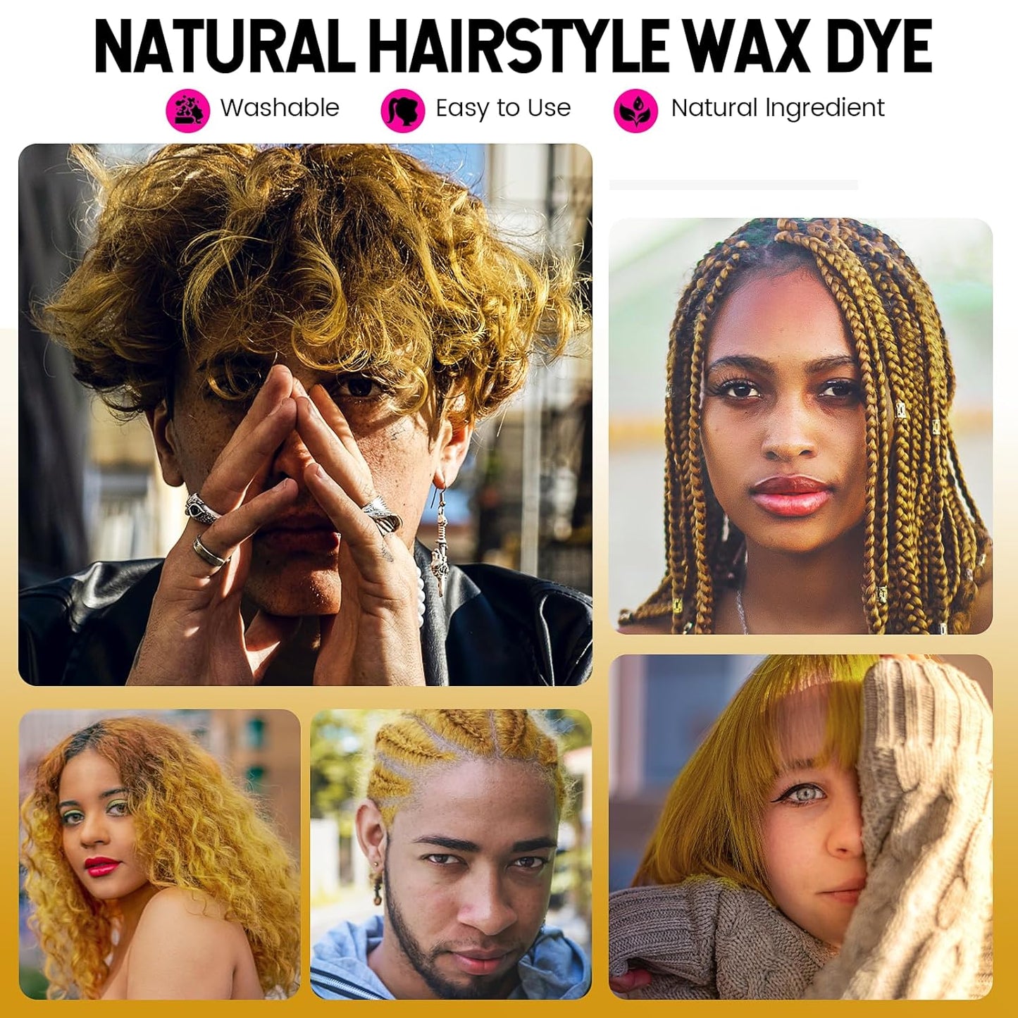 Gold Temporary Hair Dye Wax Natural Instant Hair Color Wax Pomades 4.23 oz, Hair Styling Clay for Party, Cosplay, Halloween, Christmas